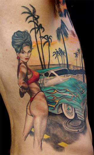 sexy woman tattoo Tattoo of a sexy woman and a hot car by tattooist Josh